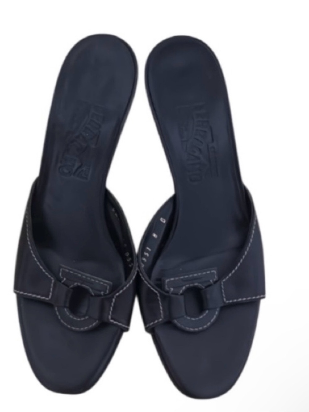 Authentic Salvatore Ferragamo luxury designer black leather mules heels sz 8 B